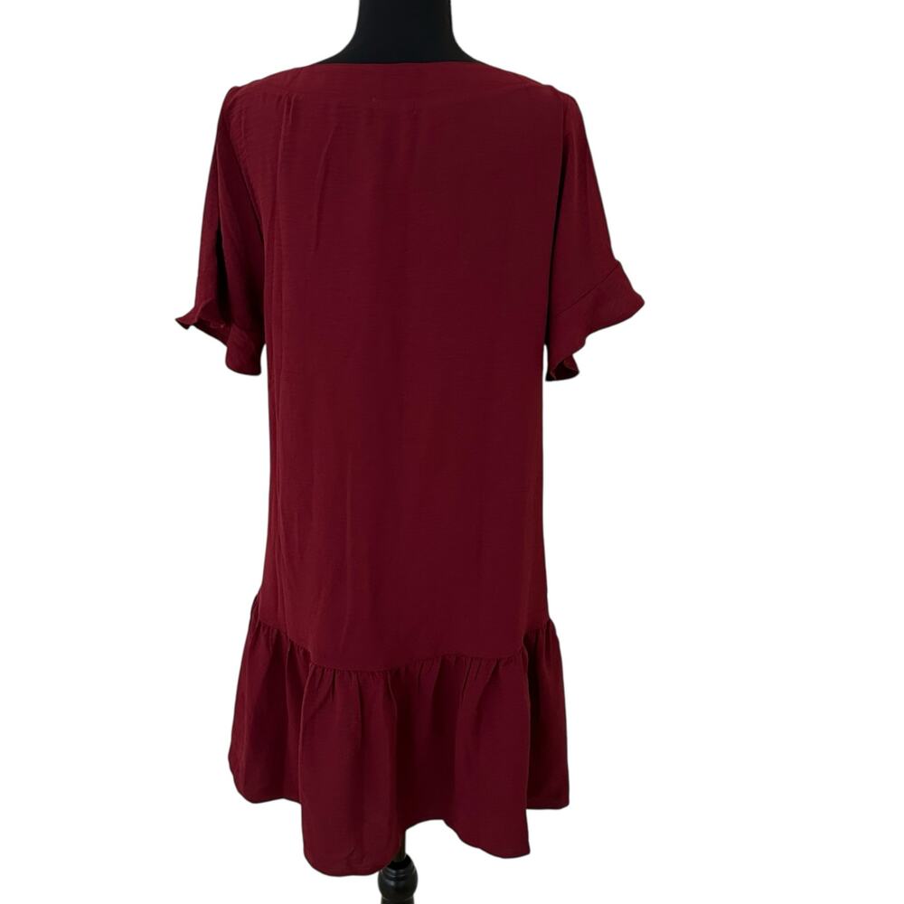 Women V-Neck Short Sleeve Burgundy Cover Up Dress Size S NWT - Picture 2 of 8